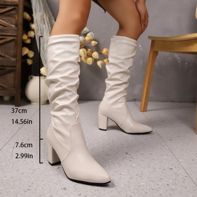 Fashion Brand Design Solid Black Wrinkle Knee Boots Women 2025 Autumn Sexy Pointed Toe High Heel Riding Boots Fashion Slip On Shoes