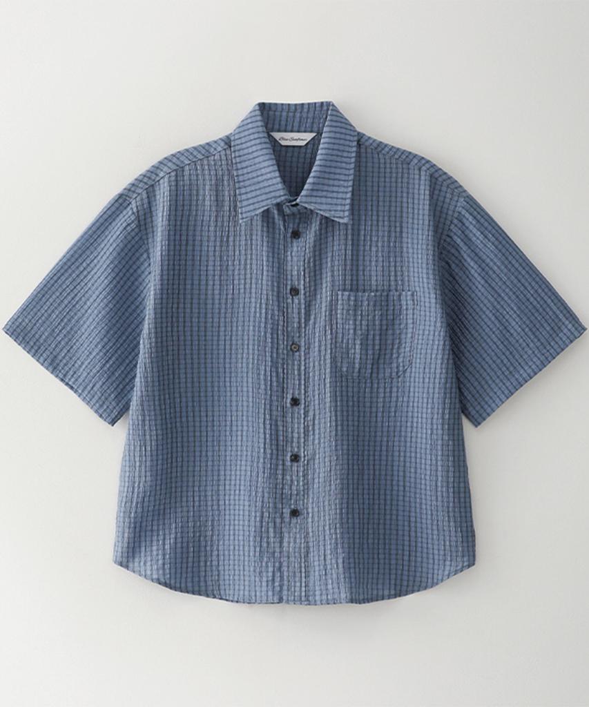 Beullusseonpeullawo Crinkle Check Short Sleeve Shirt [Blue]