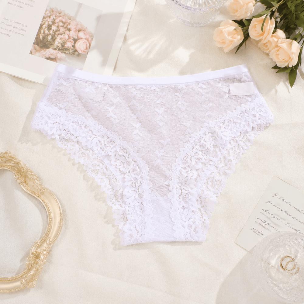 Seamless Lace Trim Briefs Transparent Women Lace Panties Breathable Sheer Mesh Underwear  Girls