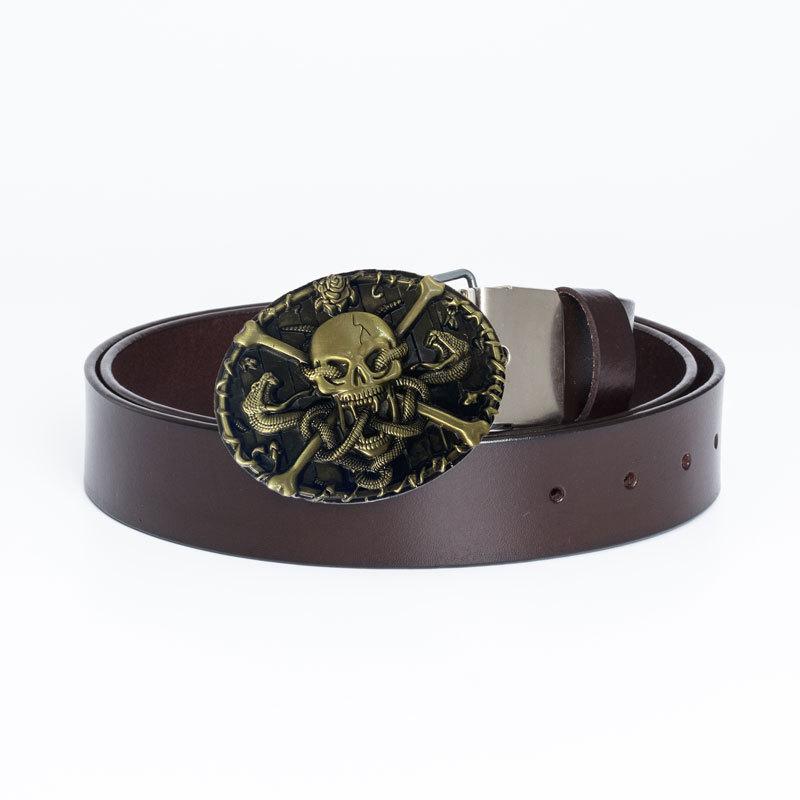 

Мужской ремень из сплава с гладкой пряжкой, повседневный ремень из коровьей кожи винтажного качества 130cm