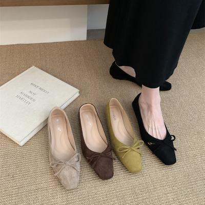 French Fragrant Flat Bottom Square Head Red Bow Single Shoes Women's Shoes 25 New Spring Versatile Gentle Commuter Shoes