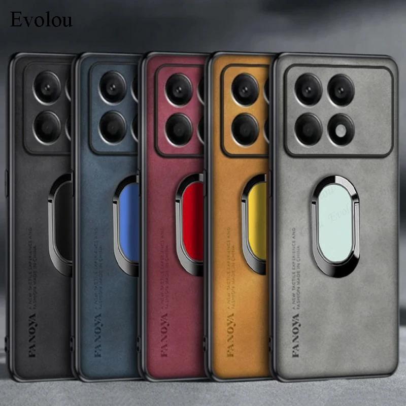 For Xiaomi 14T Pro Sheepskin Leather Magnetic Ring Stand Case For Mi 15 Ultra 13T Soft Silicon Lens Protection Shockproof Cover