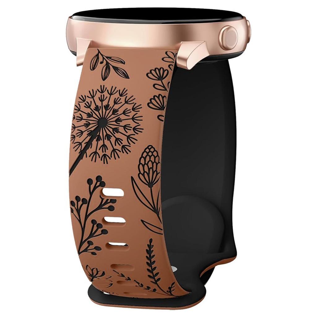 Engraved Silicone Watch Band Repalcement for Samsung Galaxy Watch 6 5 4 Active 2 and More 20mm Width Dandelion Design