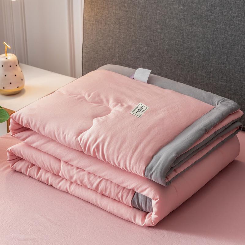 Solid Color Washed Cotton Skin-Friendly Machine Washable Summer Quilt for Air Conditioned Rooms – Thin, Single & Double Sizes