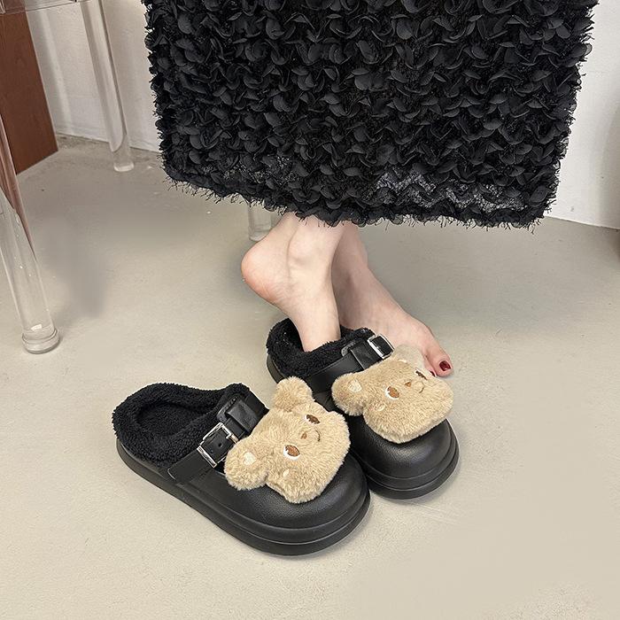 Women's Baotou plush slippers padded warm winter thick bottom heightened home slippers casual walking indoor shoes snow cotton slippers