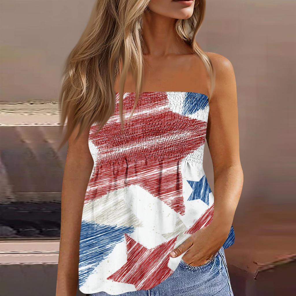 Summer Tube Tops For Women,Cute Sexy Off Shoulder Print Sleeveless T-Shirt
