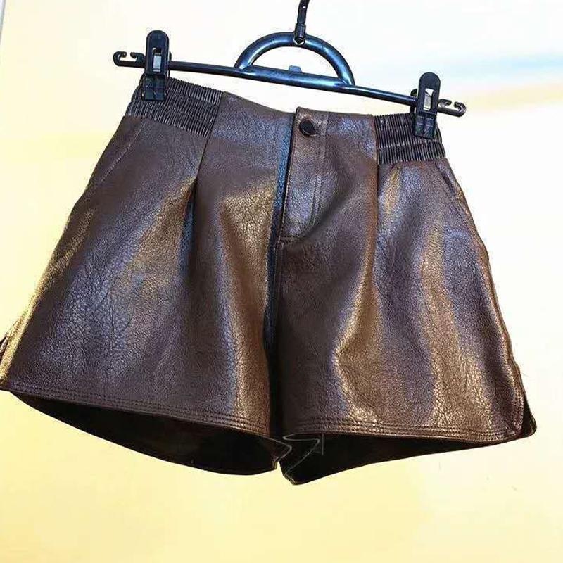 Shorts Women's Loose High Waist Leather Pants Solid Color Casual Wide Leg Pants