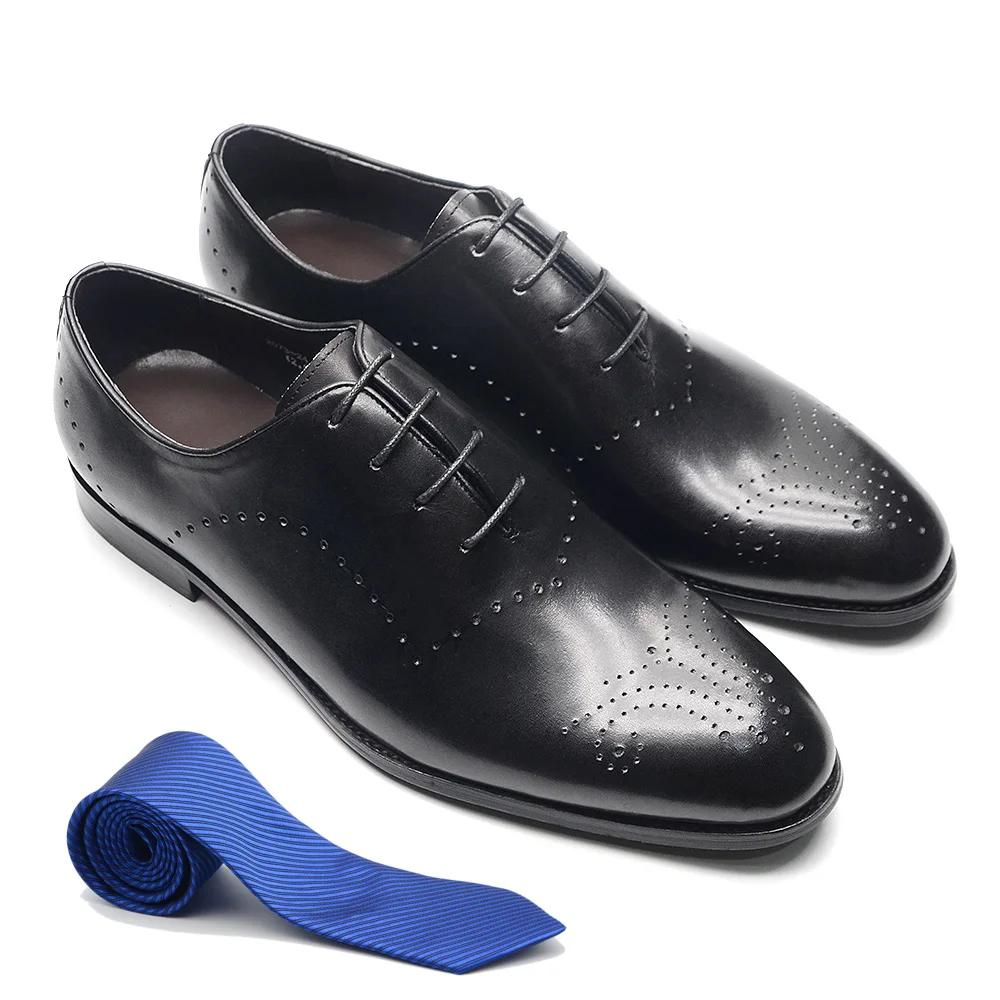 Italian Style Men's Dress Shoes Genuine Cow Leather Lace-Up Whole Cut Brogue Details Mens Oxfords Business Office Formal Shoes
