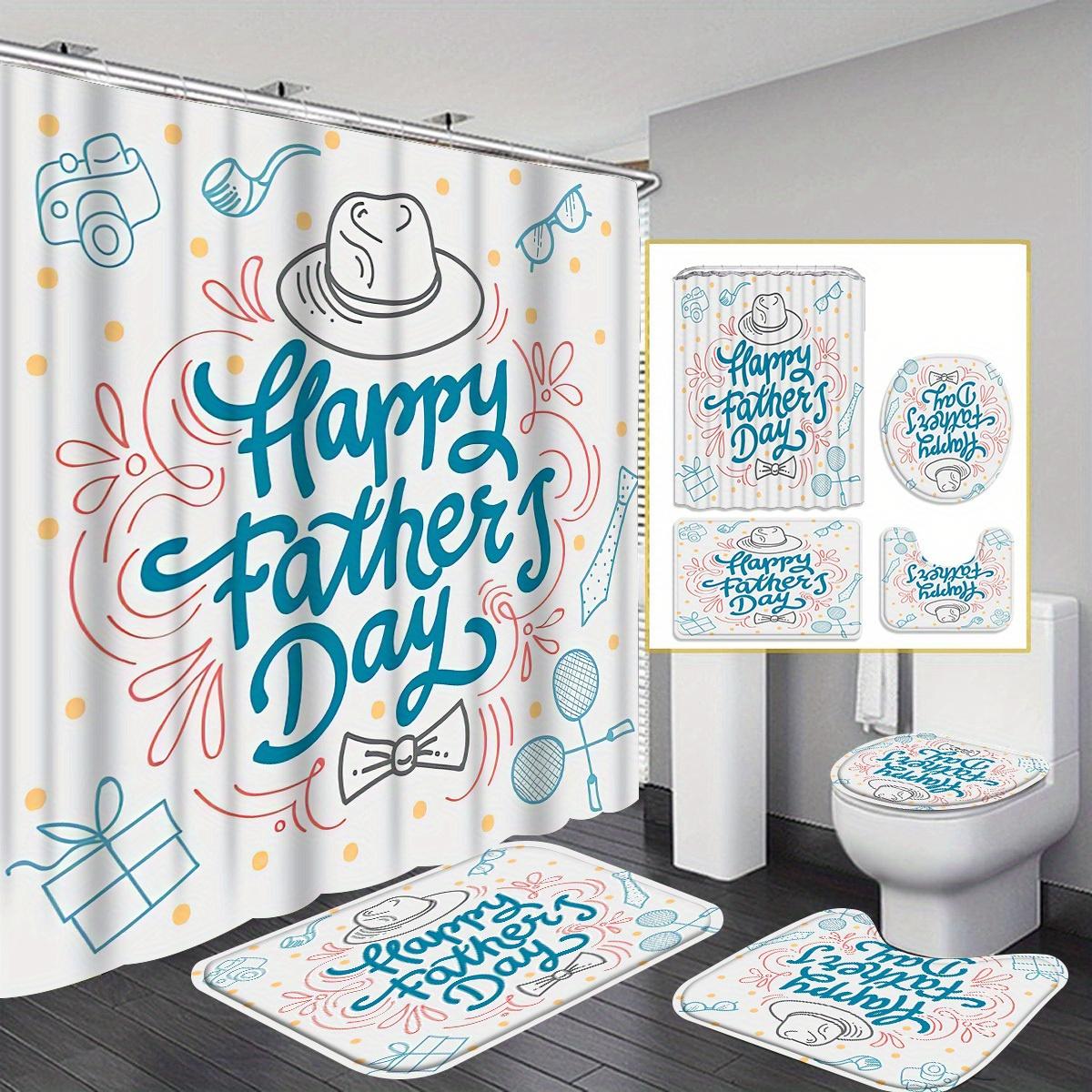 

Father s Day Decorative Shower Curtain Bathroom Set - Machine Washable, with 12 Hooks, including Toilet Seat Cover and Bathtub 90x180cm