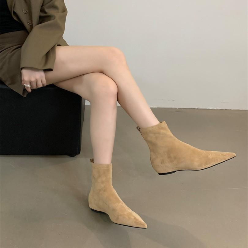 2025 New Flat-bottomed Suede Single Boots Pointed Fashion Boots Simple and Comfortable Short Boots Women's Fashion Versatile Thin Boots