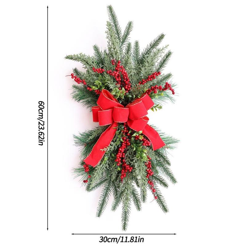 

HOT SALE Christmas Wreath Hanging Upside Down Staircase Door Ornaments with Bowknot Plush Rattan Decoration Simulation Wreath As picture