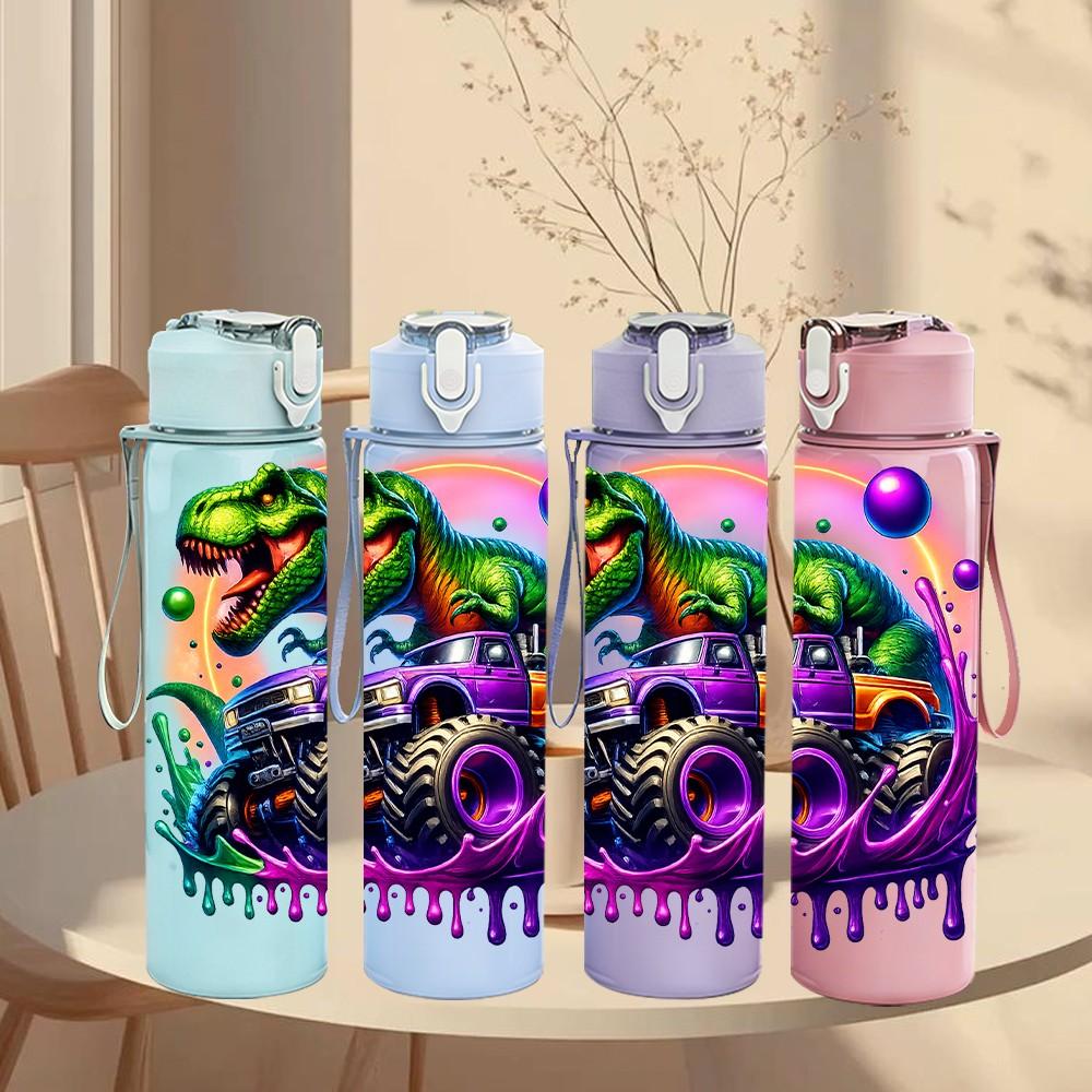 1PC Colorful Dragon DJ Music Cartoon 750ml Color Plastic Sports Water Bottle Leakproof Flip Straw Lid Suitable for Sports Office Home Use