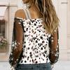 Women Plus Size Asymmetric Cold Shoulder Long Sleeve T Shirt Geometric Printed Sheer Floral Embroidery Top