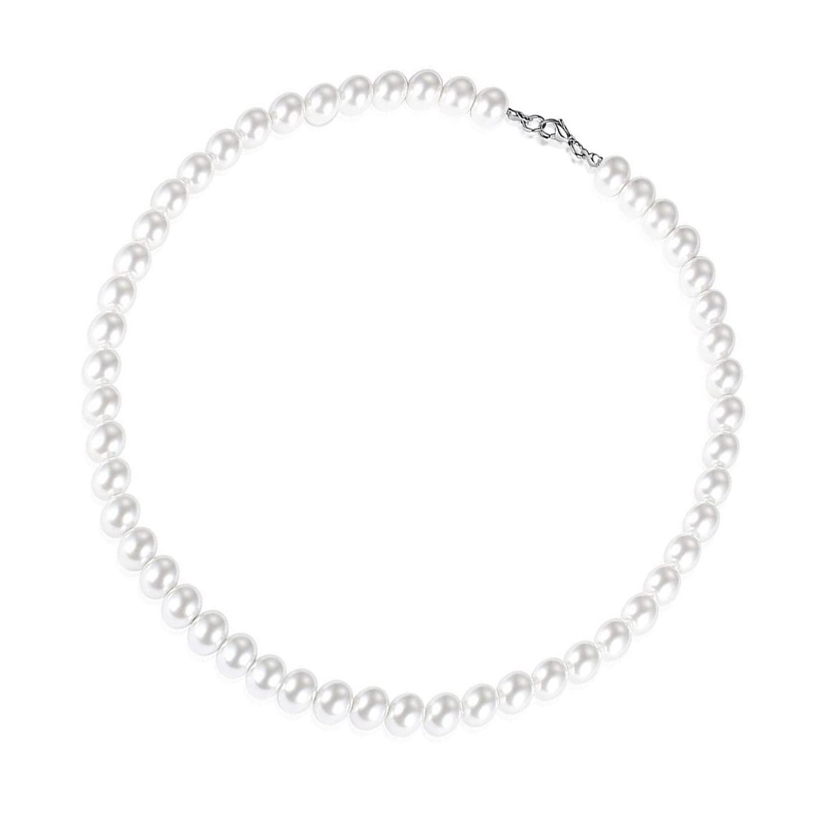 

Simulated Pearl Necklace Round Smooth Single Layer Elegant Imitation Pearl Beaded Necklace for Women Men 13.8 Length