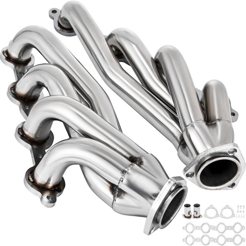SucceBuy Exhaust Conversion Swap Header for Chevrolet GMC Truck LS1 LS2 LS3 LS6 Long Tube Header Exhaust Manifold Set W/ Gasket