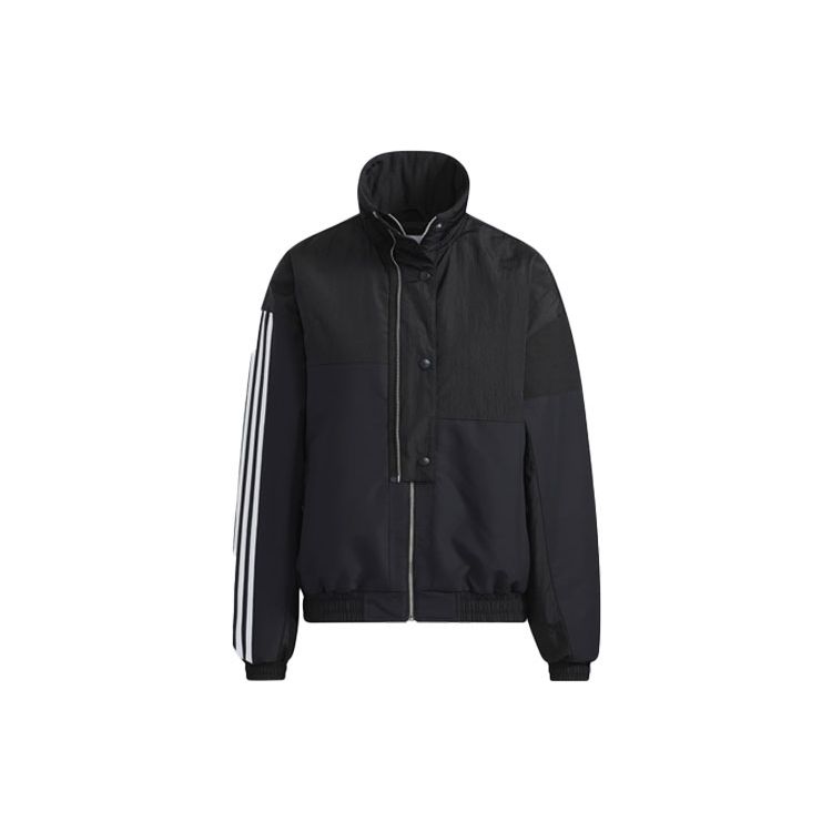 

Adidas Originals Bold Jacket Back Logo Print Sports Warm Spliced Cotton Coat Women Jacket Black HE6589 34