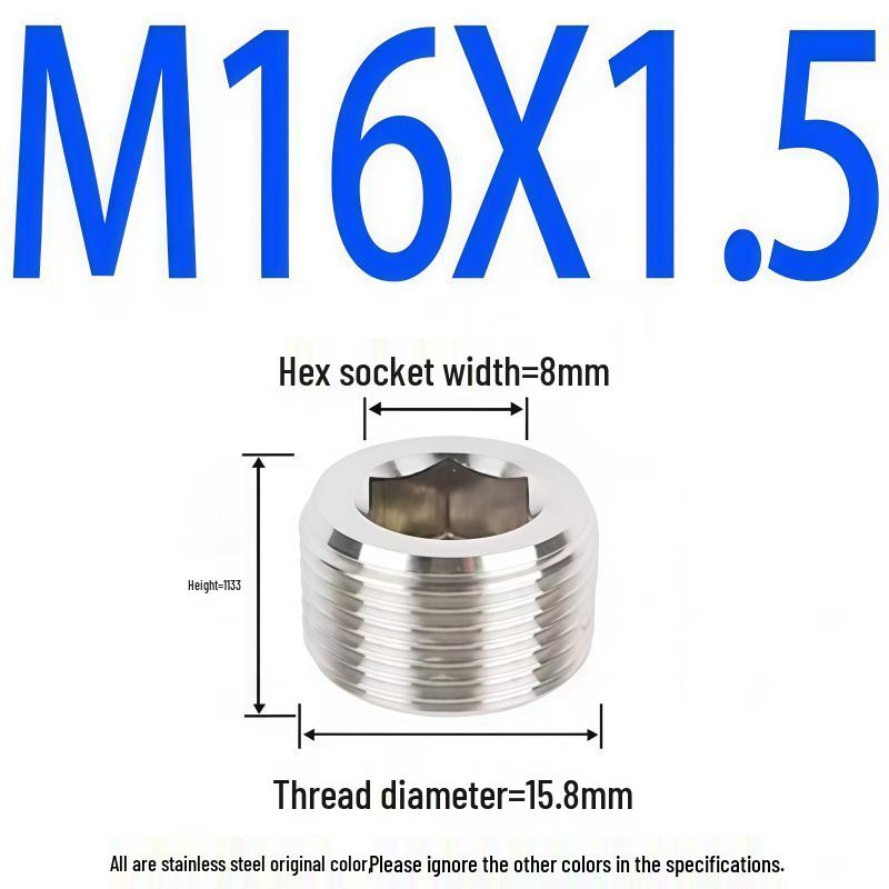 304 Stainless Steel Hex Socket Pipe Plug, Threaded Blind Plug, Oil Plug, Throat Plug In Sizes: 1/8", 1/4", 3/8", 1/2", 3/4".