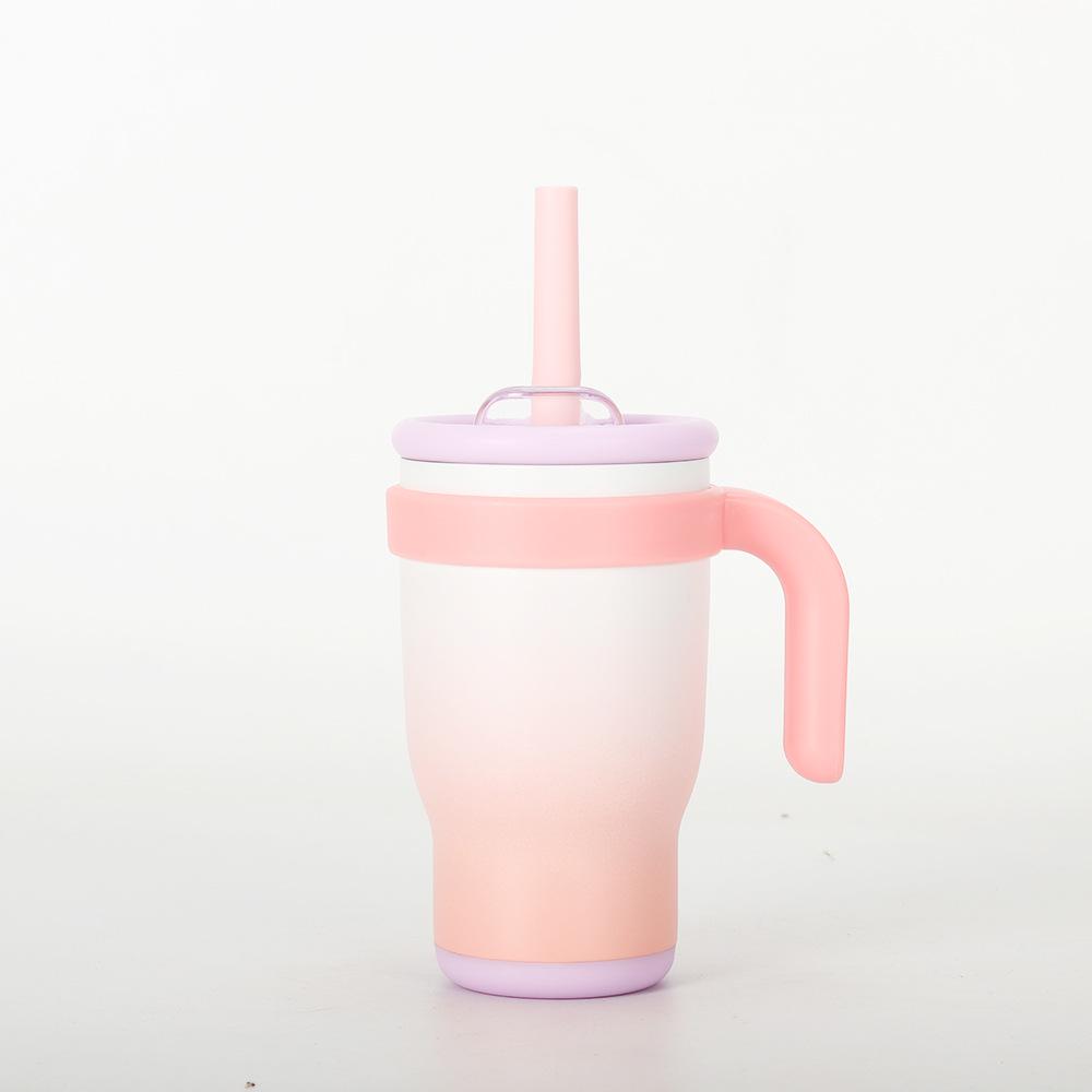 14oz Color Block Straw Cup for Kids - Stainless Steel Thermos with Handle