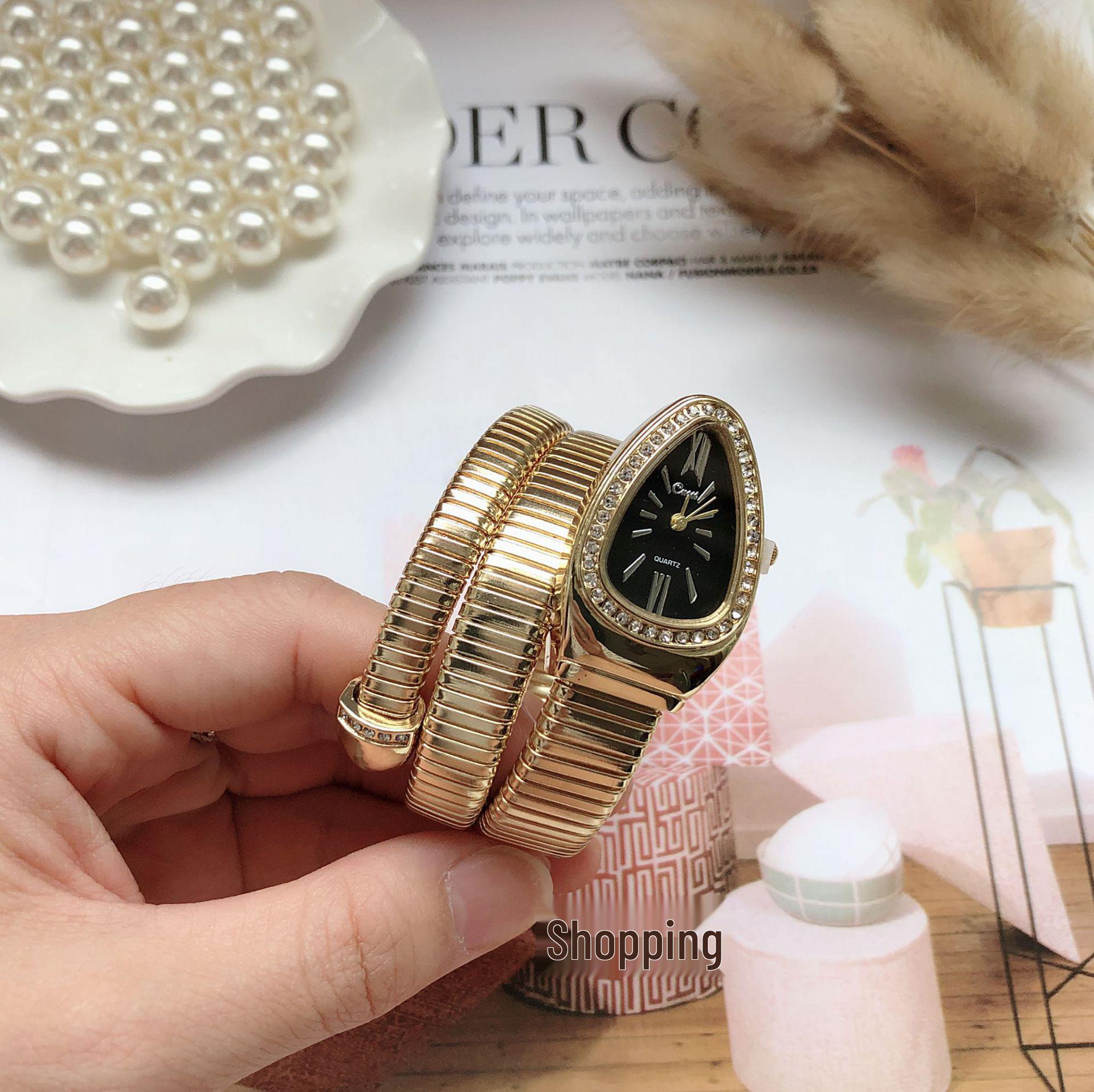 

Модные женские часы-браслет из кварца в форме змеи – Креативный стиль чёрный/золотой