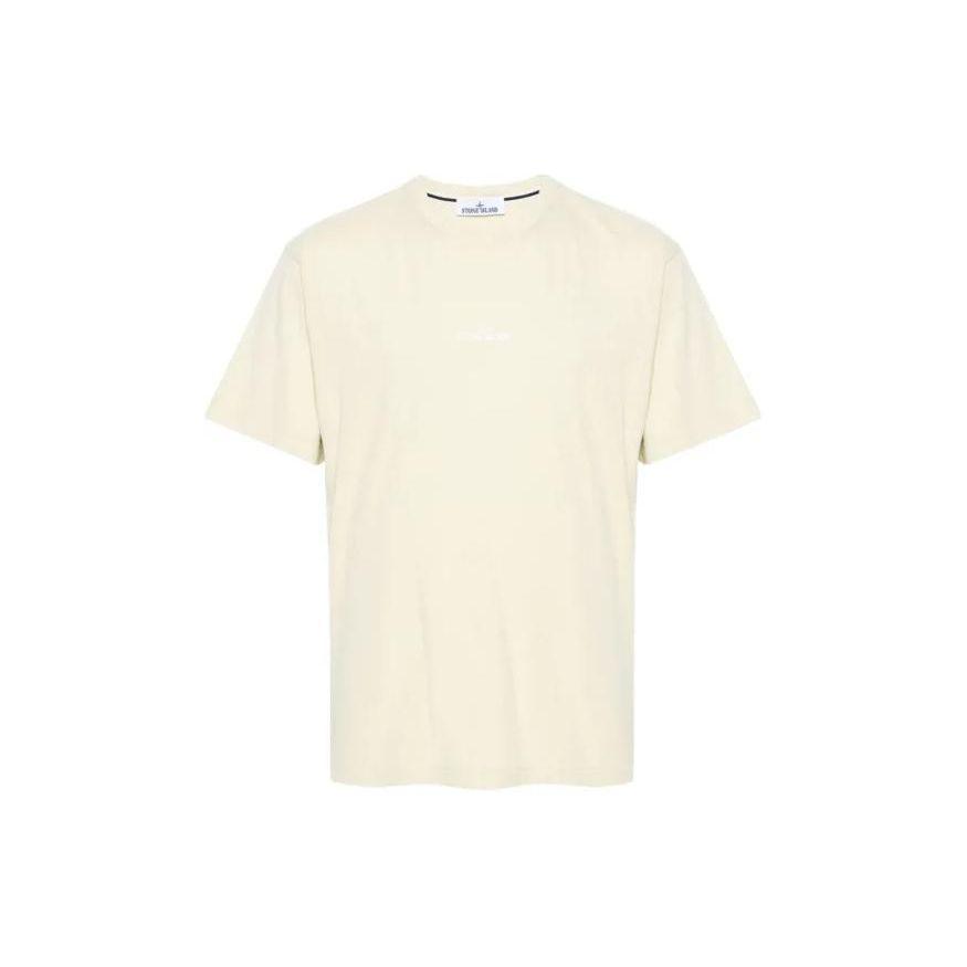 Stone Island Round Neck Compass Print Straight Hem Short Sleeve T-Shirt Men Tops Beige 80152RC89-V0091 XL