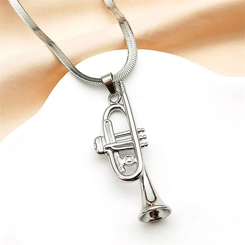Retro Musical Instrument Trumpet Neck Chain For Women Men Stainless Steel Silver Color Hiphop Fashion Necklace Jewelry Gifts