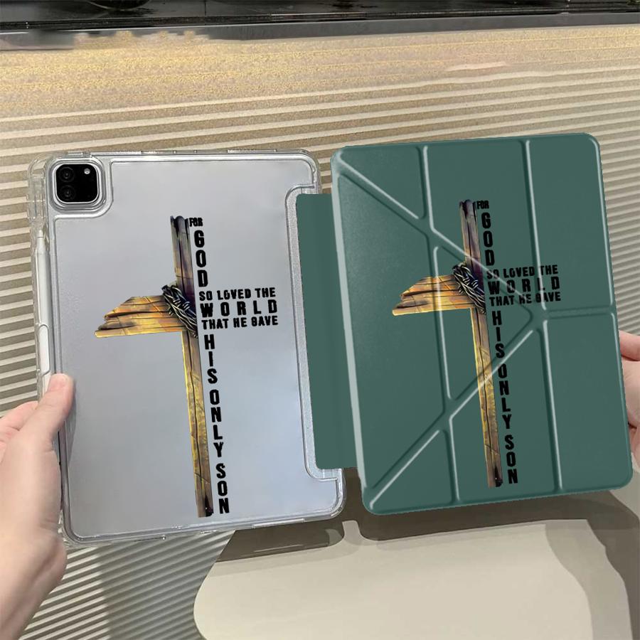 Holy Cross Prayer Y-Fold Holder Cover Tablet Case For iPad Air 4 5 M3 M2 1 2 M4 11inch Pro 11th 10th 9th 8th 7th 12.9inch Pro