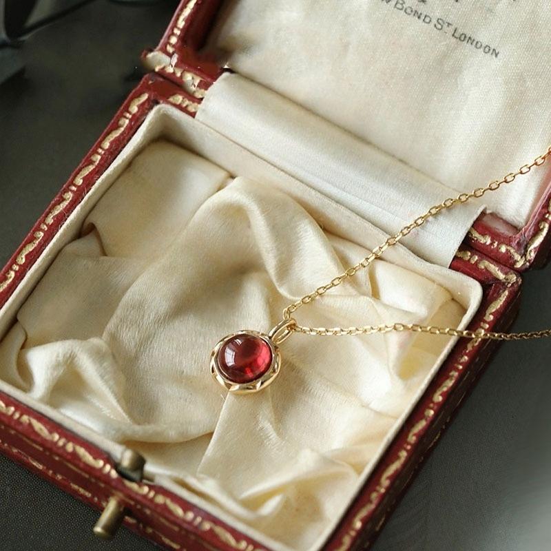 S925 sterling silver natural garnet pendant necklace