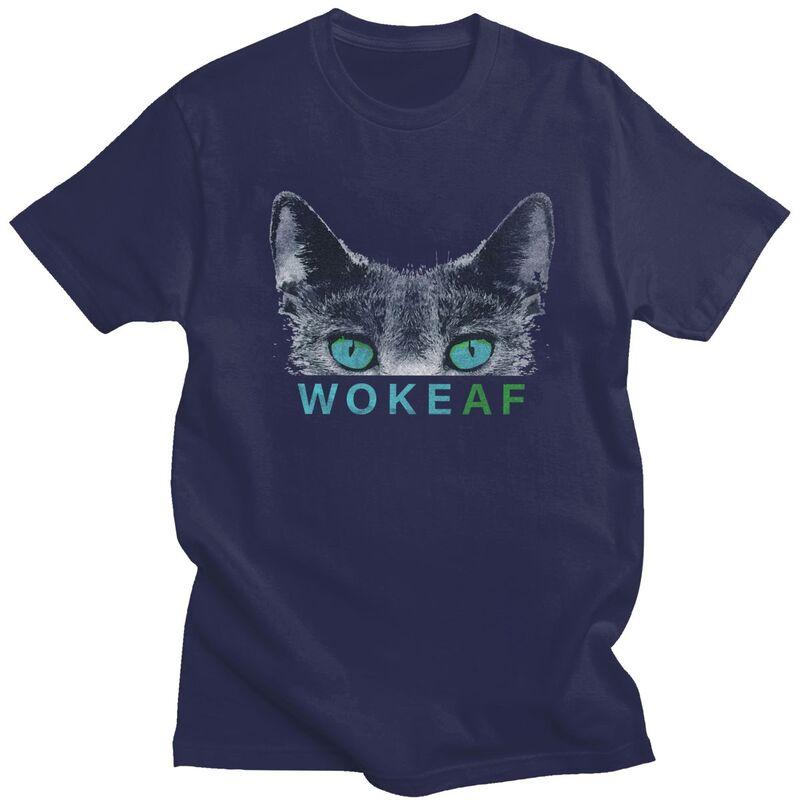 Woke AF Black Cat T Shirt Unisex Short Sleeve Tshirts Summer Streetwear Casual Graphic Tee Father Loose Oversized Clothing