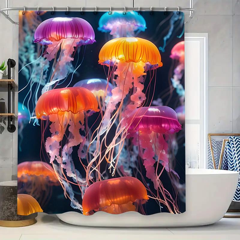Vibrant Jellyfish Shower Curtain - Colorful Ocean Life Design For A Waterproof And Unique Bathroom Dcor Set"