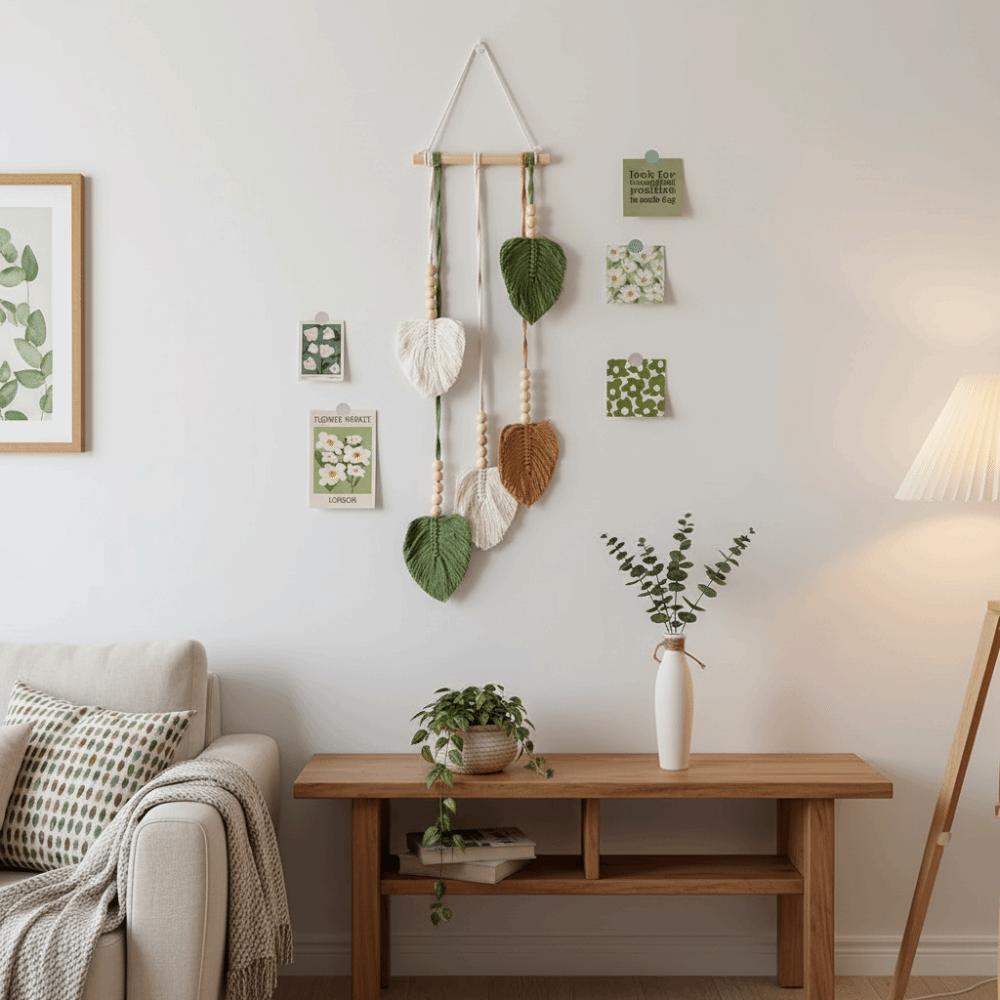 Yarn Woven Wall Art Leaf Tapestry Tassel Wall Hanging Pendant Bohemian Wall Decor Home Decor