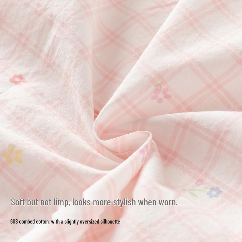 David & Bella Girls  Pink & White Plaid Short Sleeve Cotton Shirt 130cm
