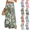 Kadın Yaz Boho Palazzo Pantolon Yüksek Bel Geniş Paça Çiçek Desenli Cepli Günlük Pantolon