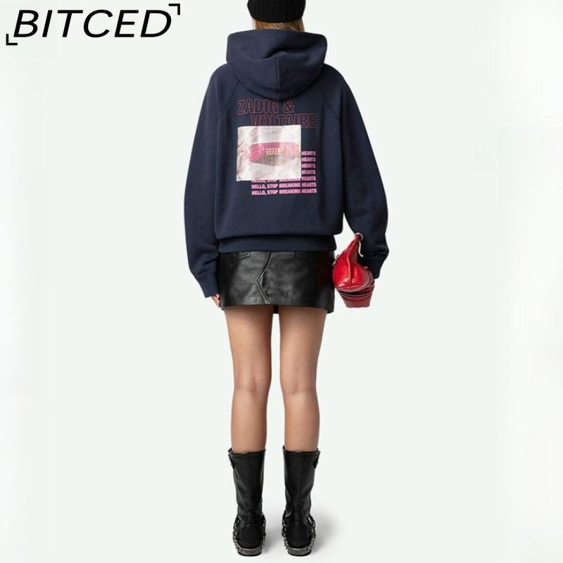 BITCED Women's Winter Printed Fleece-Lined Hooded Sweatshirt