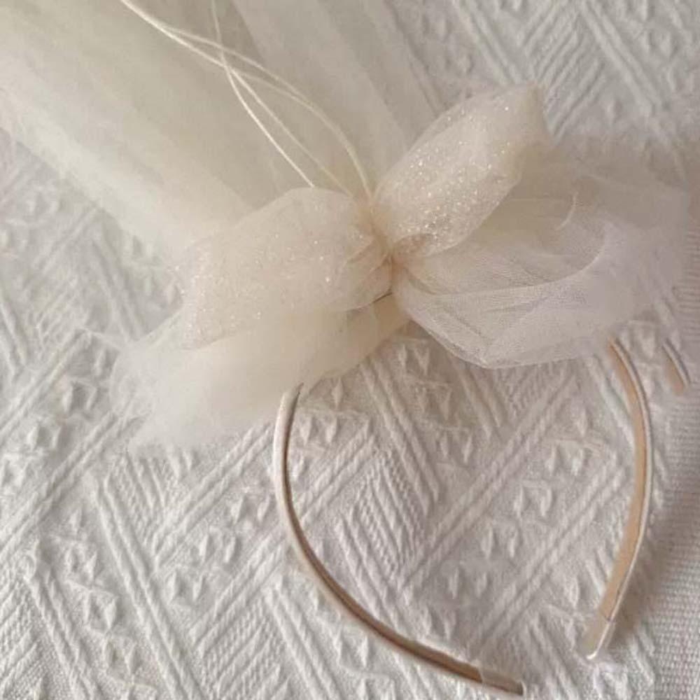 Polyester Girls Head Gauze Mesh Bridal Tulle Fashion Bow Veil Hair Hoop  Hair Accessories
