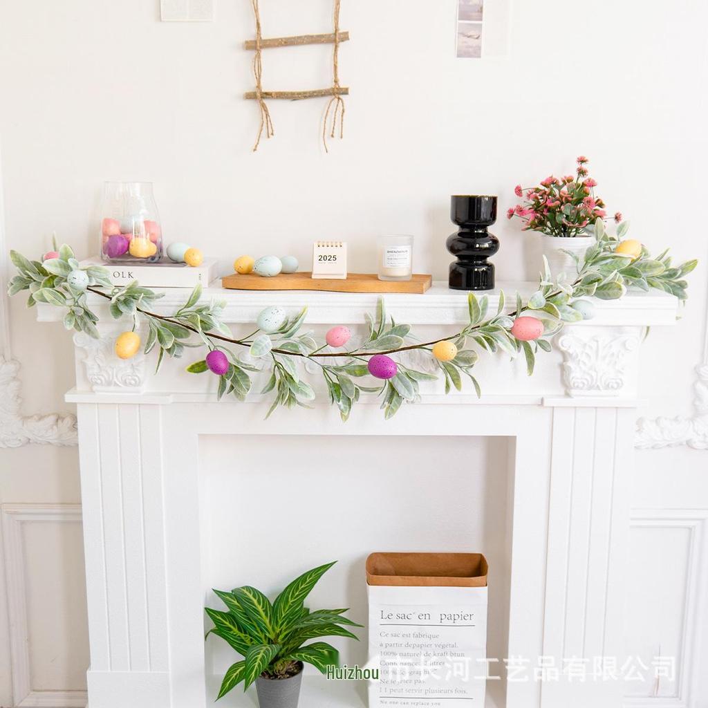 Frühlings-Osterhase Ohr & Blatt Ei Rattan Wanddekoration