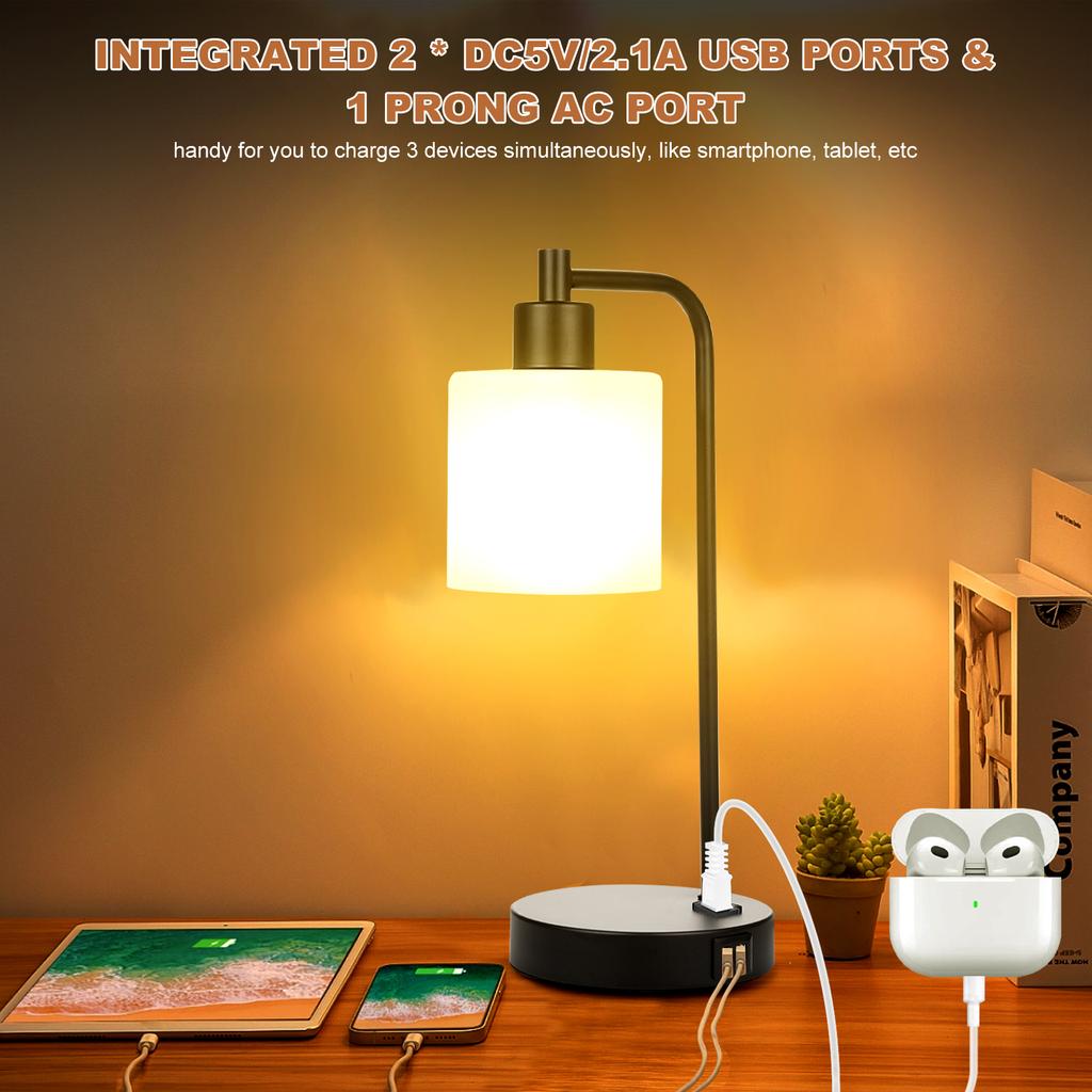 Lampada da tavolo industriale Lampada da scrivania vintage Lampada da comodino con porte USB 2.1A Porta CA