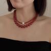 S925 Silver Red Agate & Pearl Tower Necklace - Light Luxury Chinese Style Women's Fashion