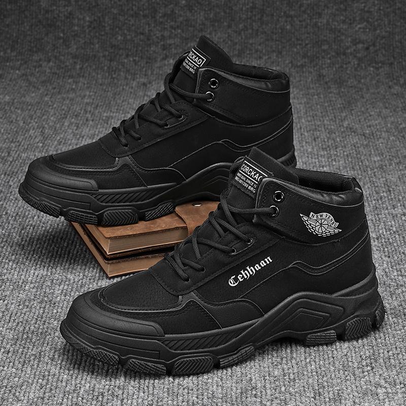 

Мокасины с круглым носком, повседневные кроссовки, модные ботильоны, мужские осенние кроссовки, кожаные, на платформе, спортивные, с высоким берцем, для спорта и отдыха 44 чёрный