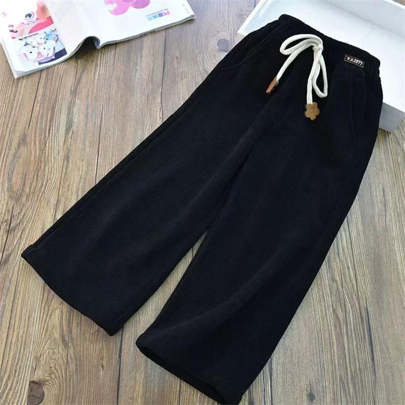 Girls  Corduroy Pants Spring Kids Solid Color Loose Wide-legged Trousers Autumn Teen Casual High Waist Straight Pant 5-12 Years