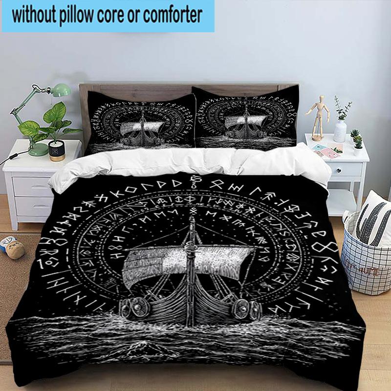Viking Ship At Sea 3pcs Bedding,Including 1pc Duvet Cover And 2pcs Pillowcases Perfect for Christmas,Ideal for Bedroom, Dormitory