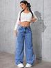Black High-Waisted Loose Wide-Leg Floor-Length Trousers for Women