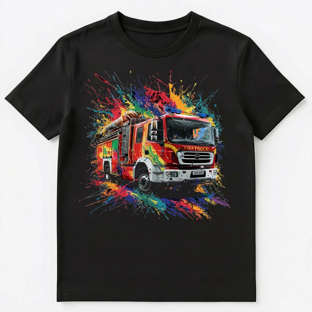 Colorful Paint Splash Firetruck Art Graphic Unisex T-Shirt