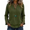 Women's Color Casual V-Neck Long Sleeve Cotton Linen Top