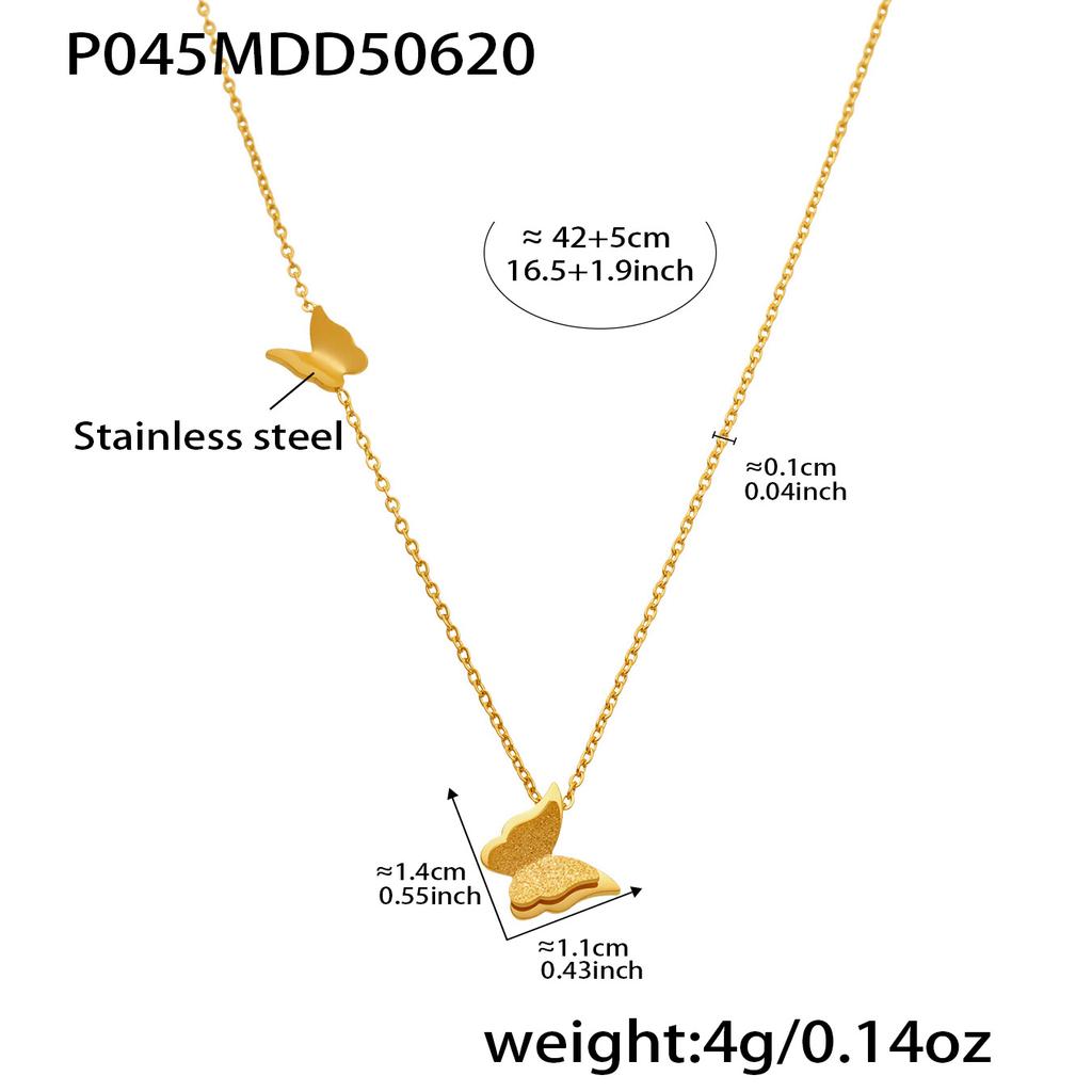 Butterfly Stud Earring Rings Necklace In 18k Gold Plated Stainless Steel Chain Necklaces Matching Ring Ear Studs For Women