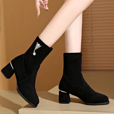 Dámské sněhule Crystal Suede Střední podpatky Lodičky Designové Klasické Chelsea boty Zimní 2024 Nový trend Gladiator Obuv