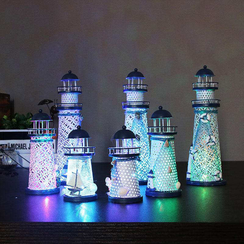 Novelty Mediterranean Style LED Night Light Lighthouse Candlestick Home Decorations Christmas Lights Birthday Gifts Lamp