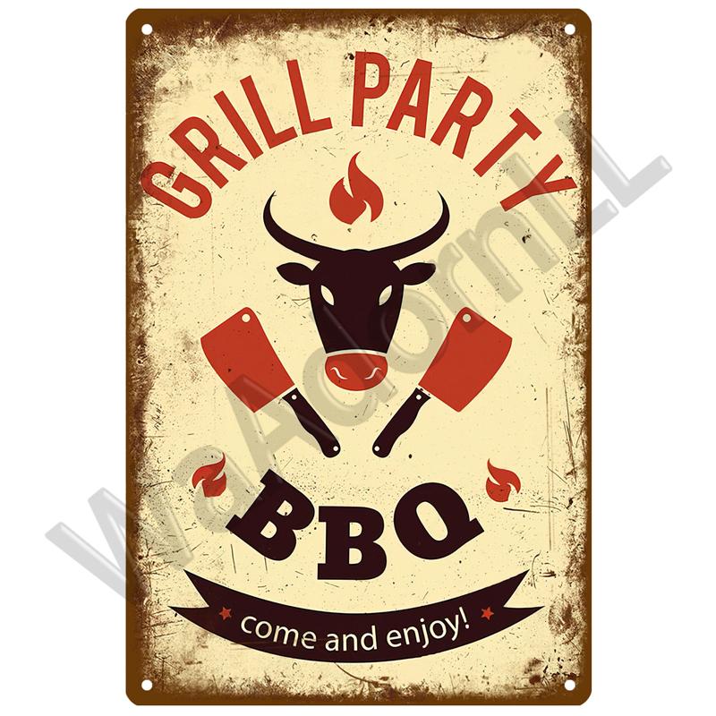 BBQ Zone Metal Sign Vintage Tin Sign Dad`s BBQ Yard Outdoor Party Decoration Plate Retro Barbecue Rules Slogan Decor Accessories