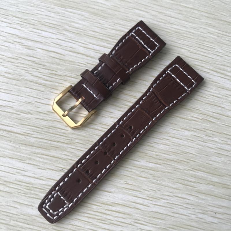 22 mm hnědočerná s bílými stehy Řemínek k hodinkám z pravé kůže Nahradit za náramek s řemínkem na hodinky IWC Big Pilot Deployant