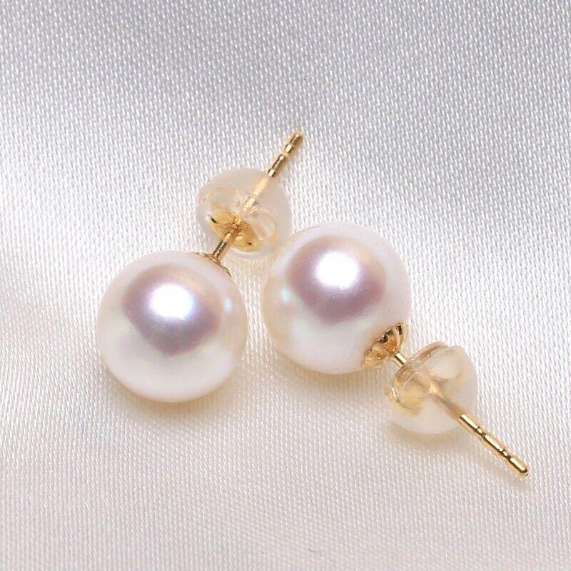 Splendidi Orecchini a Bottone con Perle Naturali AKOYA Bianche AAA+ 9-10mm per Donna ORO 14K Spedizione Gratuita Articoli