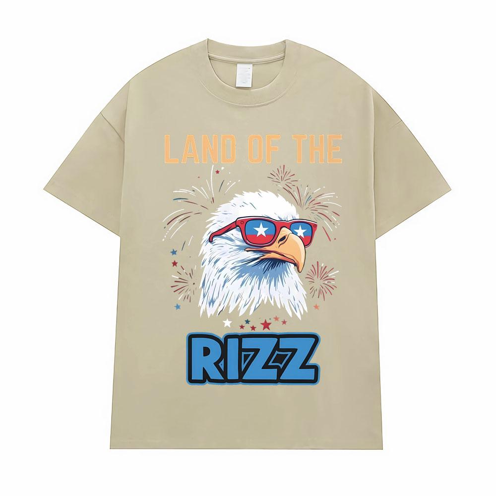 Vintage Land of The Rizz T Shirt Funny Patriotic Bald Eagle Sunglasses Oversized T-Shirt for Men Women Harajuku Fashion T Shirts
